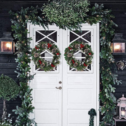 Christmas Wreath Outdoor,18 inch Christmas Wreath, Prelit Christmas Wreath with Lights, Small Artificial Xmas Wreath ,Winter Snowflake Christmas Wreath for Door Hanging Christmas Decoration
