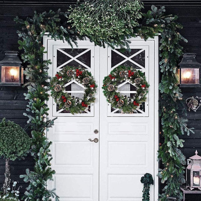 Christmas Wreath Outdoor,18 inch Christmas Wreath, Prelit Christmas Wreath with Lights, Small Artificial Xmas Wreath ,Winter Snowflake Christmas Wreath for Door Hanging Christmas Decoration