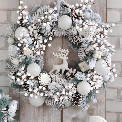 40 Pcs Artificial Berry Stems Branches, Christmas White Faux Holly Berries Picks Ornaments for Christmas Tree Wreath DIY Craft Decorations Holiday Home Decor (40, White)