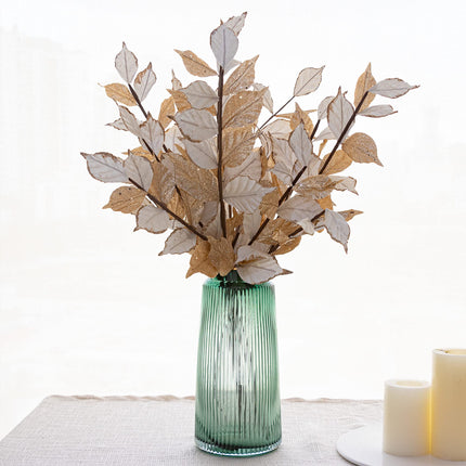 KI Store White and Champagne Christmas Picks Spray Set of 6 Christmas Leaf Floral Stem for Christmas Tree Decoration Bouquet Tree Topper Flower Arrangement Decor