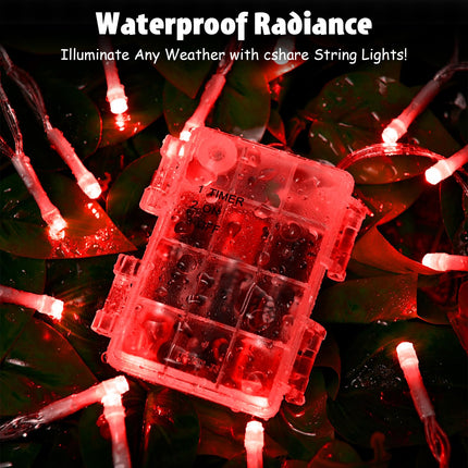 String Lights Outdoor Waterproof 9.8ft 30 LED, Red Fairy Lights Battery Operated with Timer Clear Wire for Indoor & Outdoor Christmas Vanlentines Decorations Garland Party Garden