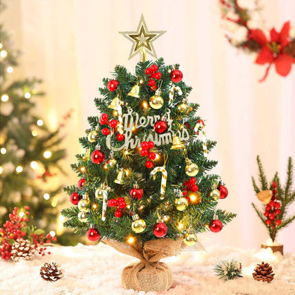SVNVIOZ Mini Artificial Christmas Tree with Lights and Ornaments, 20"/50cm Mini Xmas Tree Small Tabletop Christmas Tree for Holiday Home Office Decoration (Red & Gold)