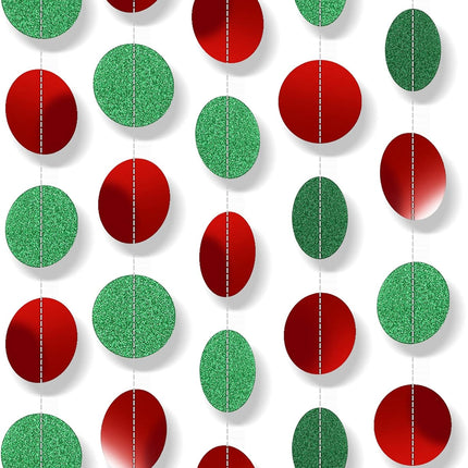 Marspark 8 Pack Christmas Red Green Circle Dot Paper Garland Kit Hanging Streamer Decorations Christmas Bunting Flag Banners for Holiday Birthday Party Decor, 105 Feet in Total