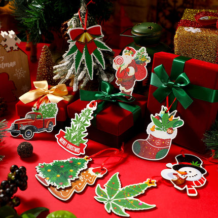 12 Pieces Christmas Wooden Ornaments Leaf Themed Christmas Decorations Snowflake Christmas Crafts Wood Cutout Decorative Hanging Ornaments for Xmas Christmas Tree Farmhouse Craft Decor (Vivid Style)
