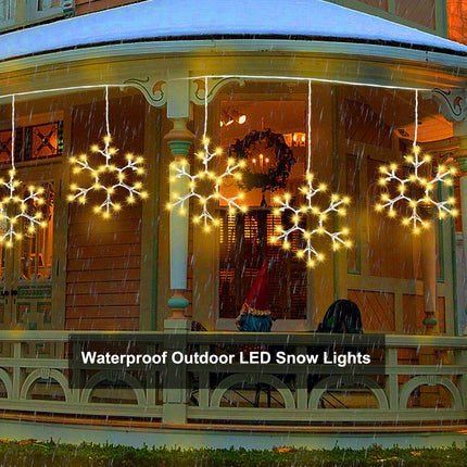 Christmas Snowflake Icicle Lights Outdoor Decoration, LED String Lights 8 Modes, Hanging Twinkle Fairy Lights for Roof Window Home Party Garden Yard Christmas Decoration, Warm White