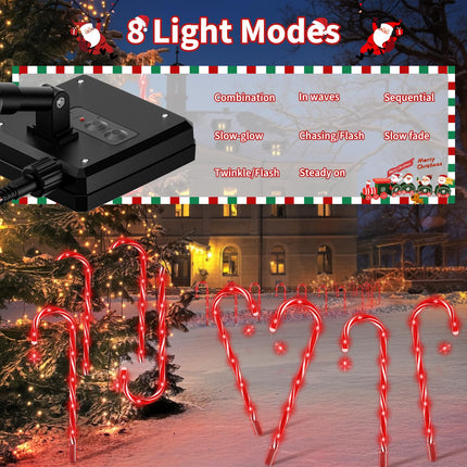 HIGH Power 80 Red LED Outdoor Christmas Decorations 10 Pack, Solar Christmas Candy Cane Lights Waterproof, 8 Modes Candy Cane Pathway Lights with Christmas Tree Decoration for Yard Garden Lawn