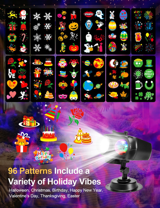 B-right Christmas Projector Lights Outdoor, 2 in 1 HD Holidays Projector Lights Outdoor with 12 Slides 96 Patterns 10 Ocean Wave Remote Timer LED Snowflake Projector for House Party Indoor Decorations
