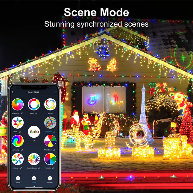 Color Changing Christmas Lights Outdoor, 196FT 600 LED RGB String Lights, App Controlled, Music/Voice Synchronized, for Halloween, Christmas, Yard and Garden Decoration