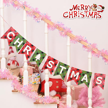 BLEUM CADE 32.8Ft Christmas Tinsel Garland, Iridescent Pink Tinsel Garland for Xmas Tree Decorations Holiday Birthday Wedding Party Supplies