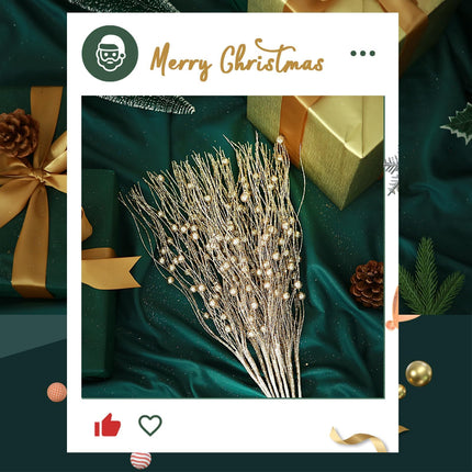 6Pcs Artificial Glitter Berry Stems, Champagne Halloween Decoration Twisted Glittery Twigs, Christmas Tree Picks, Branches for Xmas Decor Small Vase Holiday Wedding Party (15.8 Inch)