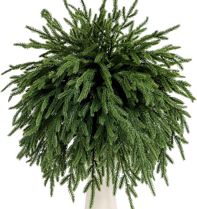 12 Pcs Norfolk Pine Branches 17" Artificial Pine Needles Branches Fake Greenery Picks Norfolk Pine Stems for Christmas Tree Vase Fillers DIY Crafts Garland Wreath Home Winter Decorations (12, Green)