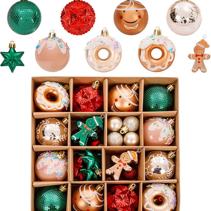 PULOTE 42PCS Christmas Ball Ornaments - Green Red Christmas Tree Decorations - Hanging Ornaments for Christmas Tree&Holiday（2.36 &1.18 Inch）