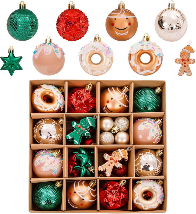 PULOTE 42PCS Christmas Ball Ornaments - Green Red Christmas Tree Decorations - Hanging Ornaments for Christmas Tree&Holiday（2.36 &1.18 Inch）