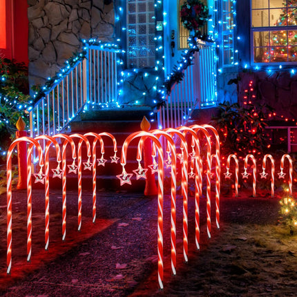 Candy Cane Lights with Red Star and Snowman, Outdoor Christmas Decoration Path Lights,8 Modes-Powered by USB Port (Non-Solar) for Holiday Party Garden Lawn Yard Decor, 12" Total Height, 12 Pack