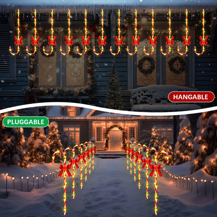 VIHOSE 12 Pcs 30" Solar Christmas Candy Cane Lights Pathway Walkway Markers Light with Red Bow Waterproof Garden String Light Decoration with 120 LED Light Xmas Patio Yard Lawn Driveway