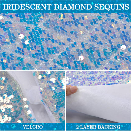 Blue White Christmas Tree Skirt, Iridescent Glitter Tree Skirt 36 Inches,Sparkly Tree Mats for Christmas Pencil Tree, Iridescent Christmas Decorations Ornaments
