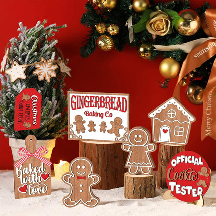 Jetec 12 Pcs Christmas Tiered Tray Decorations Set Christmas Wooden Signs Tiered Tray Decor Xmas Gingerbread Man Snowflakes Pink Gnome Sign Rustic Farmhouse Decor for Home Table Shelf(Santa)
