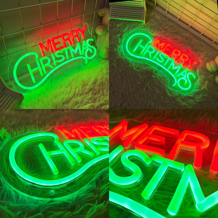 Merry Christmas Neon Sign - Acrylic Christmas Neon Signs, Red Green LED Christmas Lights Sign for Wall Decor Best s Christmas Party Kids Room Year, USB Powered,16'' × 7.5''