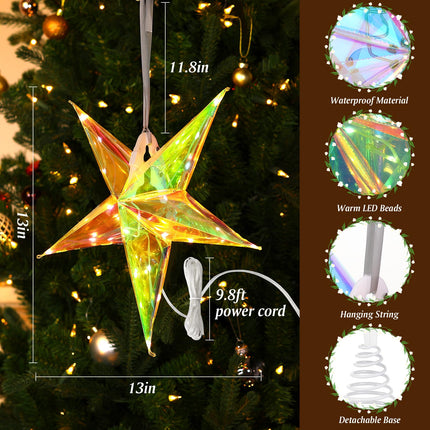 Lewondr 13" 2 Pack Star Outdoor Lights,Warm White Hanging Star Light Indoor with 6H Timer Function,8 Light Modes,Remote Control,USB Powered Lighted Tree Topper for Home Porch Patio Fireplac