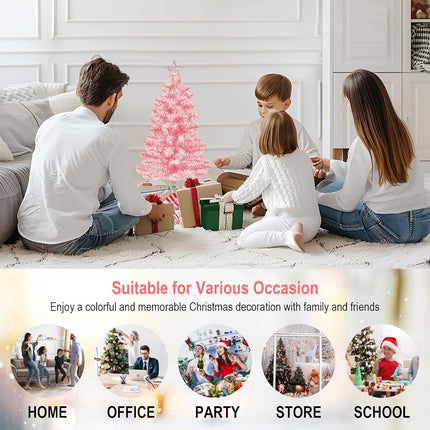 3FT Pink Premium Hinged Artificial Holiday Small Mini Christmas Tree for Tabletop,Home, Office, Indoor and Outdoor Holiday Decoration,Easy Assembly Metal Hinges & Foldable Base