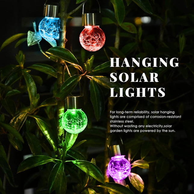 Solpex Hanging Solar Lights Outdoor, 8 Pack Decorative Cracked Glass Ball Light, Solar Powered Waterproof Globe Lighting, Hanging