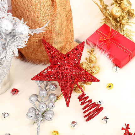 6 Inches Star Tree Topper Exquisite Shimmery Christmas Tree Topper for Christmas Tree Decoration (Red)