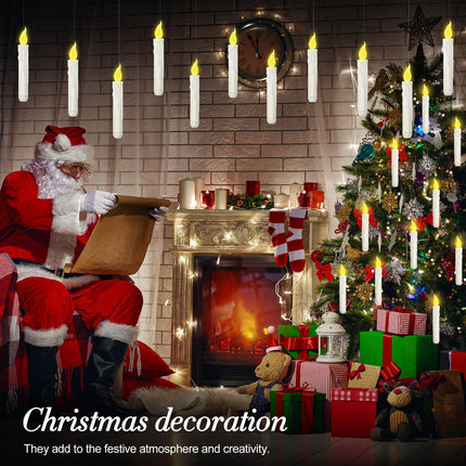 Christmas Decorations, Floating Candles with Magic Wand, 12Pcs Flameless Candles LED Candlesticks with Flickering Warm Lights for Christmas Decor Indoor and Outdoor Party