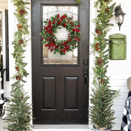 18" Christmas Wreath for Front Door Artificial Wreath with Berry Clusters and Holly Leaves for Christmas Thanksgiving Winter Holiday Decoration