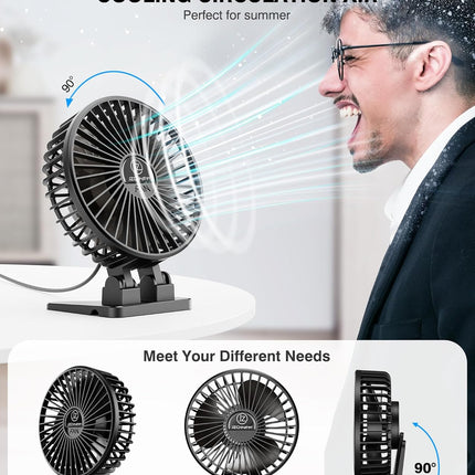 Jzcreater Usb Desk Fan, Mini Fan Portable, 3 Speeds Desktop Table Cooling Fan, Plug In Power Fan, Rotation Strong Wind, Quiet