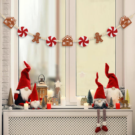 6Ft Christmas Garland Decorations - Felt Jinglebread Man & House with Wood Beads - Christmas Banner Decor for Mantle, Wall, Tree - Perfect for Indoor Christmas Decorations & Party Supply