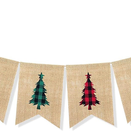 Uniwish Buffalo Plaid Christmas Tree Banner Garland Christmas Decorations for Mantel Fireplace White Red Green Christmas Gingham Tassel Hanging Bunting