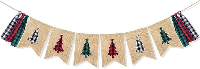 Uniwish Buffalo Plaid Christmas Tree Banner Garland Christmas Decorations for Mantel Fireplace White Red Green Christmas Gingham Tassel Hanging Bunting