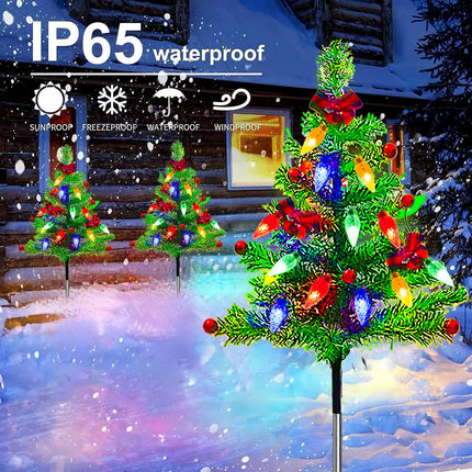 4-Pack Solar Pre-Lit Christmas Tree Lights, 8 Modes Outdoor Waterproof Christmas Decorations for Yard, Garden, Pathway, Porch