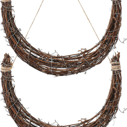 VOSAREA 2pcs Christmas Rattan Wreath Frames Natural Rattan Wreath Moon Shape Rattan Wreath Handmade DIY Rattan Rings Vine Branch Wreath for DIY Crafts Christmas Decorations Wedding Decorations