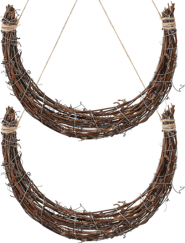 VOSAREA 2pcs Christmas Rattan Wreath Frames Natural Rattan Wreath Moon Shape Rattan Wreath Handmade DIY Rattan Rings Vine Branch Wreath for DIY Crafts Christmas Decorations Wedding Decorations