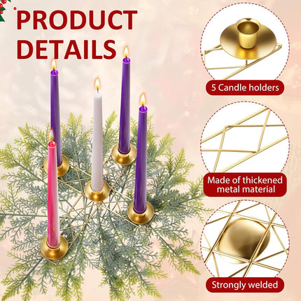 2 Pcs Christmas Advent Candle Wreath Ring Metal Candle Holder for Pillar Advent Candles Candle Sticks Rustic Candlesticks Holders for Xmas Table Centerpiece Decor Home(Thin,Cross)