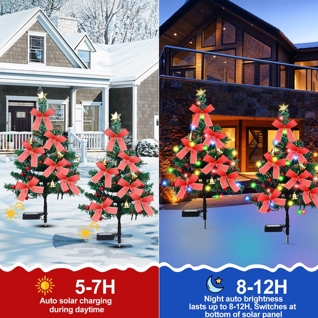 2 Pack Solar Christmas Trees Lights Outdoor Waterproof Decorations 32 inch with 40 LED Light Waterproof, Outdoor Decor Xmas Trees with Lights for Porch Yard Garden Pathway