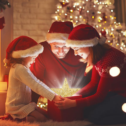 Christmas Star Tree Topper - Lighted with 6 Projection Modes Built-in Festive LED Rotating Lights Holiday Xmas Party Decoration for Christmas Trees(Gold)