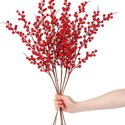 Sggvecsy 6 Pack Artificial Red Berry Stems Christmas Red Berries Holly Berry Branches 25.2 Inches Fake Burgundy Berry Picks for Floral Arrangements Christmas Tree Holiday Home DIY Crafts Decor