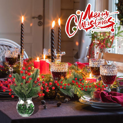 400 Pcs Artificial Pine Needles Branches and Artificial Red Berry Stems Fake Greenery Pine Picks Christmas Red Berry Picks Holly Berries Branches Christmas Fake Tree Branches for DIY Garland Wreath