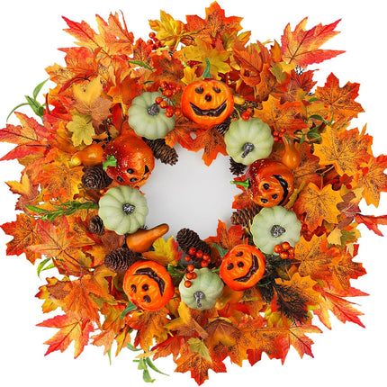 22 Inch Fall Wreath for Front Door Outside, ZOXILEN Pumpkin Wreath with Berries Maple Leaves Pine Cones, Fall Harvest Wreaths Autumn Farmhouse Wreath for Thanksgiving Christmas Indoor Outdoor Decor