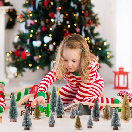 Meooeck 12 Pcs Mini Christmas Trees 4 Sizes 4/6/8/10 Inch Bottle Brush Christmas Trees Artificial Christmas Tree with Wood Base Winter Snow Fake Pine Tree Decor for Home (Green, Gold, White)