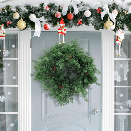8.8FT Pre-lit Artificial Christmas Garland with Pine Cones, Real Touch Cedar Garland Artificial Pine Cypress Vines,Greenery Garland for Xmas Table Mantle Room Indoor Background Wall Decoration