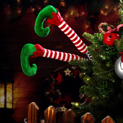 5 Pcs 20 Inch Christmas Picks Christmas Elf Legs Boot Pick Striped and Green Shoes Elf Legs for Xmas Tree Elf Christmas Decor Wire Red Stripe Poseable Legs Decor Xmas Tree Wreath Holiday Party Decor