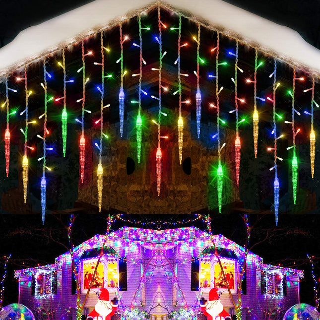 Icicle Christmas Lights, 29.5ft 360 LED Connectable Icicle String Lights with 60 Drops, Window Curtain Fairy Lights with 8 Modes, Icicle Fairy Twinkle Lights for Christmas Decorations (Multicolor)