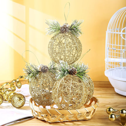Christmas Ball Ornaments, 4pc Set Gold Pinecone Rattan Thread String Christmas Tree Ornament Xmas Trees Wedding Party Decorations