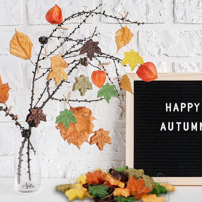 Xinnun 36 Pcs Thanksgiving Fall Glitter Maple Leaves Mini Hanging Fall Leaves Artificial Colorful Foam Ornaments Fall Tree Ornaments for Autumn Garland Thanksgiving Party(Maple