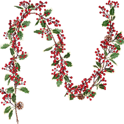DearHouse 7FT Red Berry Christmas Garland with Pine Cone Garland Artificail Garland Indoor Outdoor Garden Gate Home Decoration for Winter Holiday Year Decor