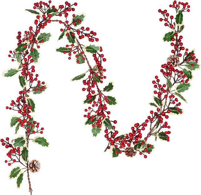 DearHouse 7FT Red Berry Christmas Garland with Pine Cone Garland Artificail Garland Indoor Outdoor Garden Gate Home Decoration for Winter Holiday Year Decor