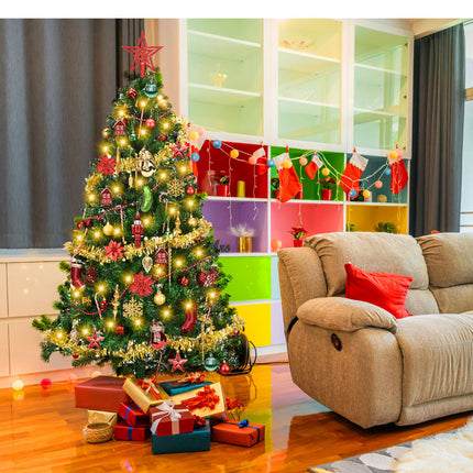 6ft Artificial Christmas Tree with Pcs Christmas Tree Decorations Ornaments Set, Fake Christmas Tree Prelit with Lights (8 Modes) and Full Set of Christmas Tree Ornamet